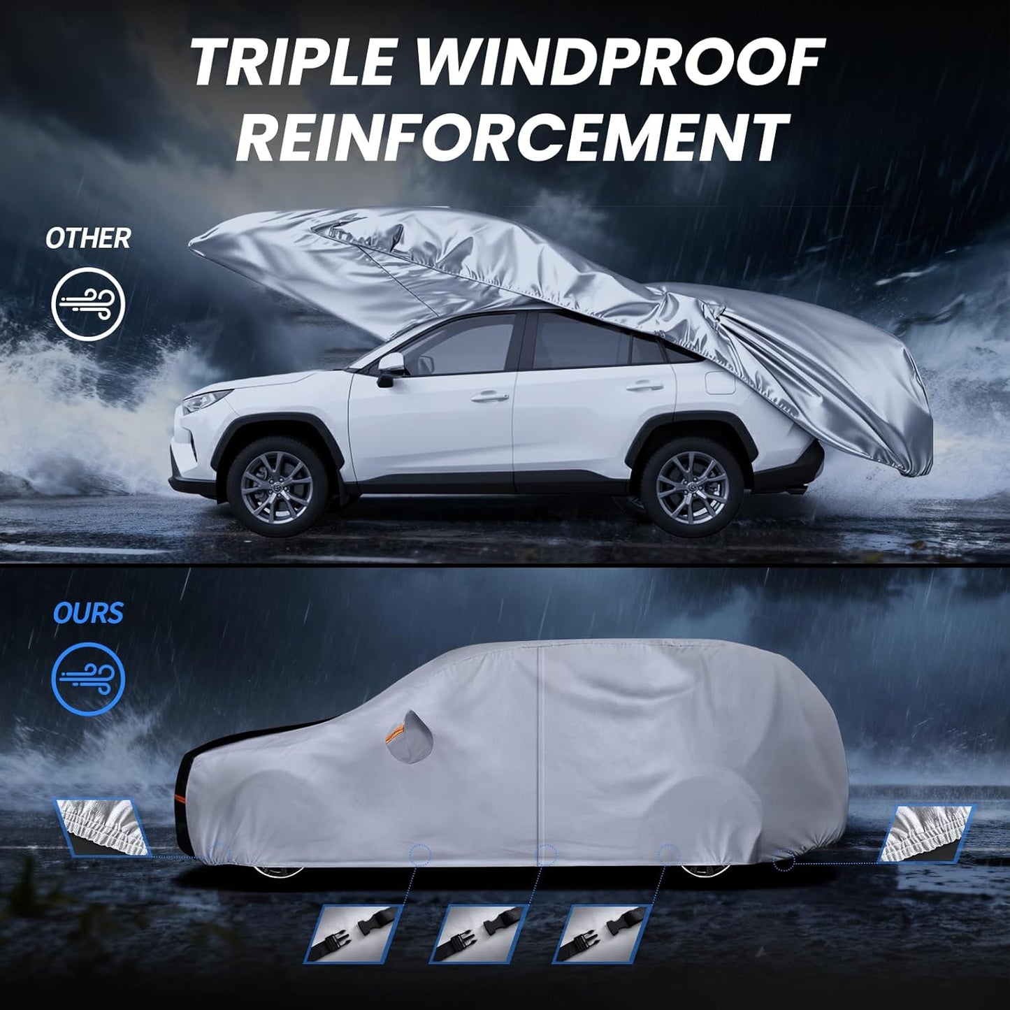 Large SUV Car Cover for Chevy Suburban 100% Waterproof All Weather, Heavy Duty Outdoor Full Exterior Covers Rain Sun Wind UV Protection. - Colors B