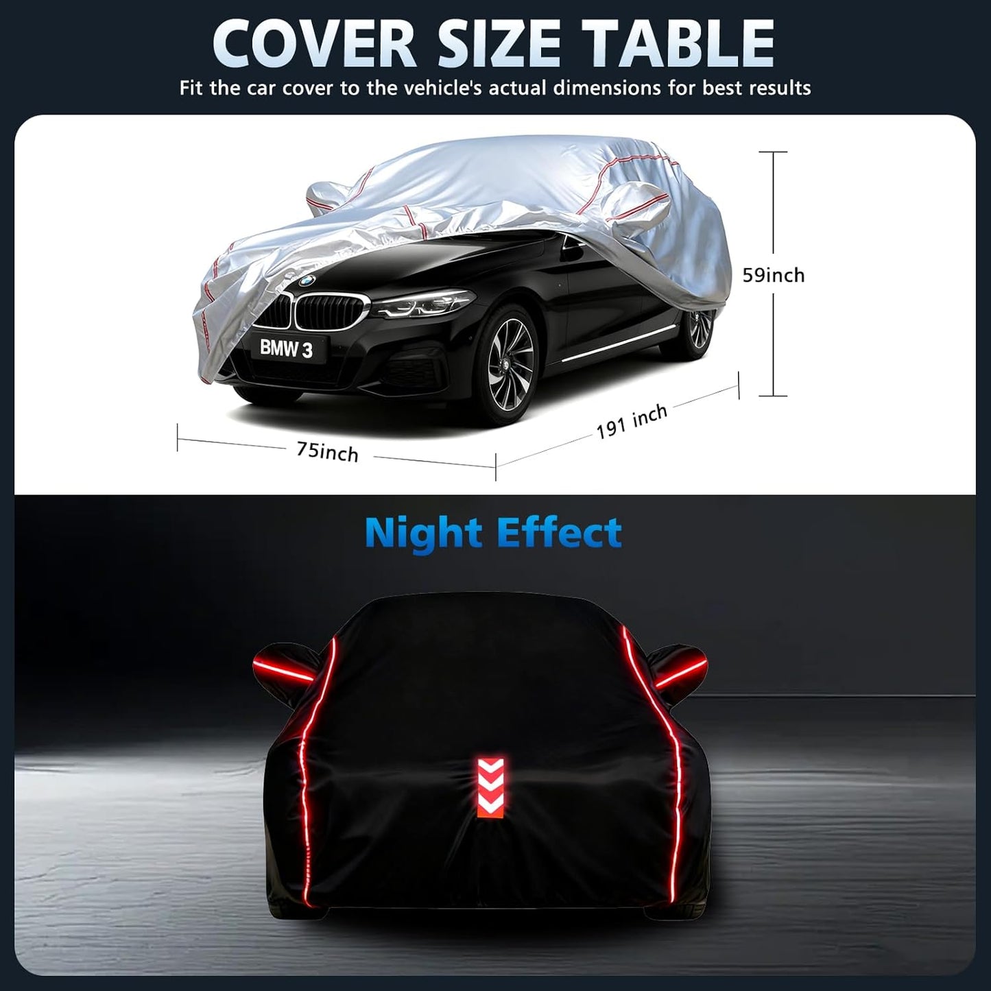 Car Cover for Sedan, Waterproof All Weather Heavy Duty, 360° Underbody Wrap Windproof Design, Quick Install Outdoor Vehicle Cover, Fits 186-193 in