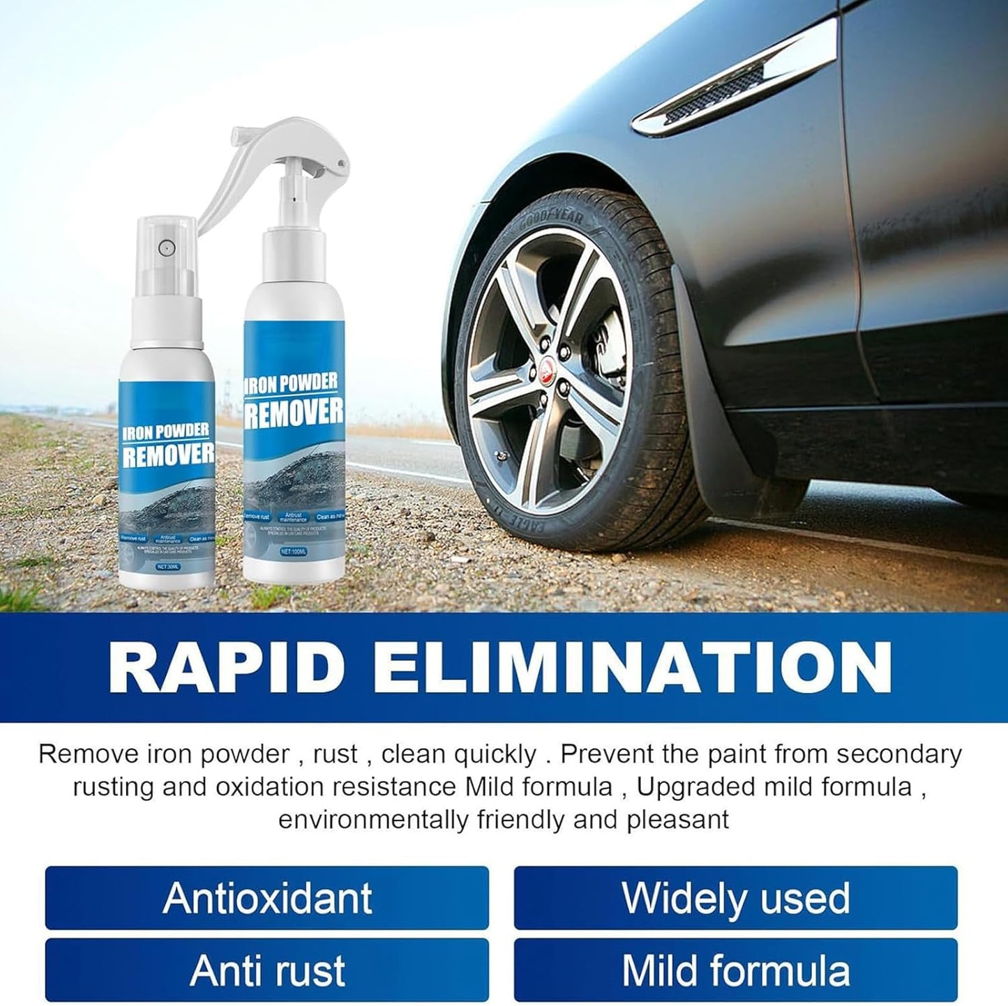 Iron Powder Remover Spray, Car Iron Powder Rust Remover Spray, Automotive Rust Remover Spray 100ml, For Metal, Bikes, Tools, Furniture & Household Surfaces (1 set)