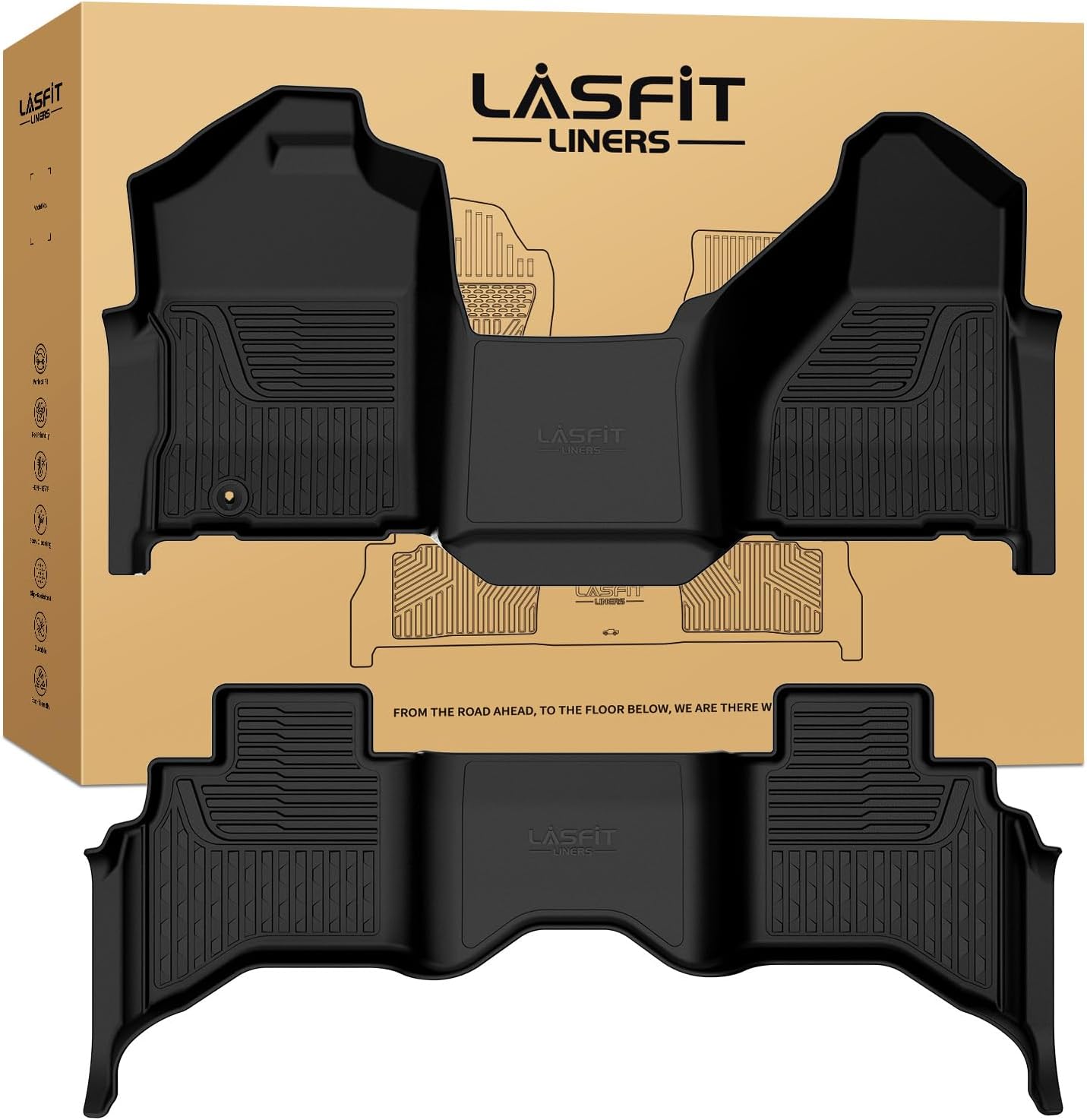 LASFIT Floor Mats for 2019-2025 2026 Ram 2500/3500 Crew Cab Bucket Seat for Carpet & Vinyl Floor (NOT fit Model with PTO Kit), All Weather TPE Custom Fit Car Mats Floor Liners 1st & 2nd Row, Black