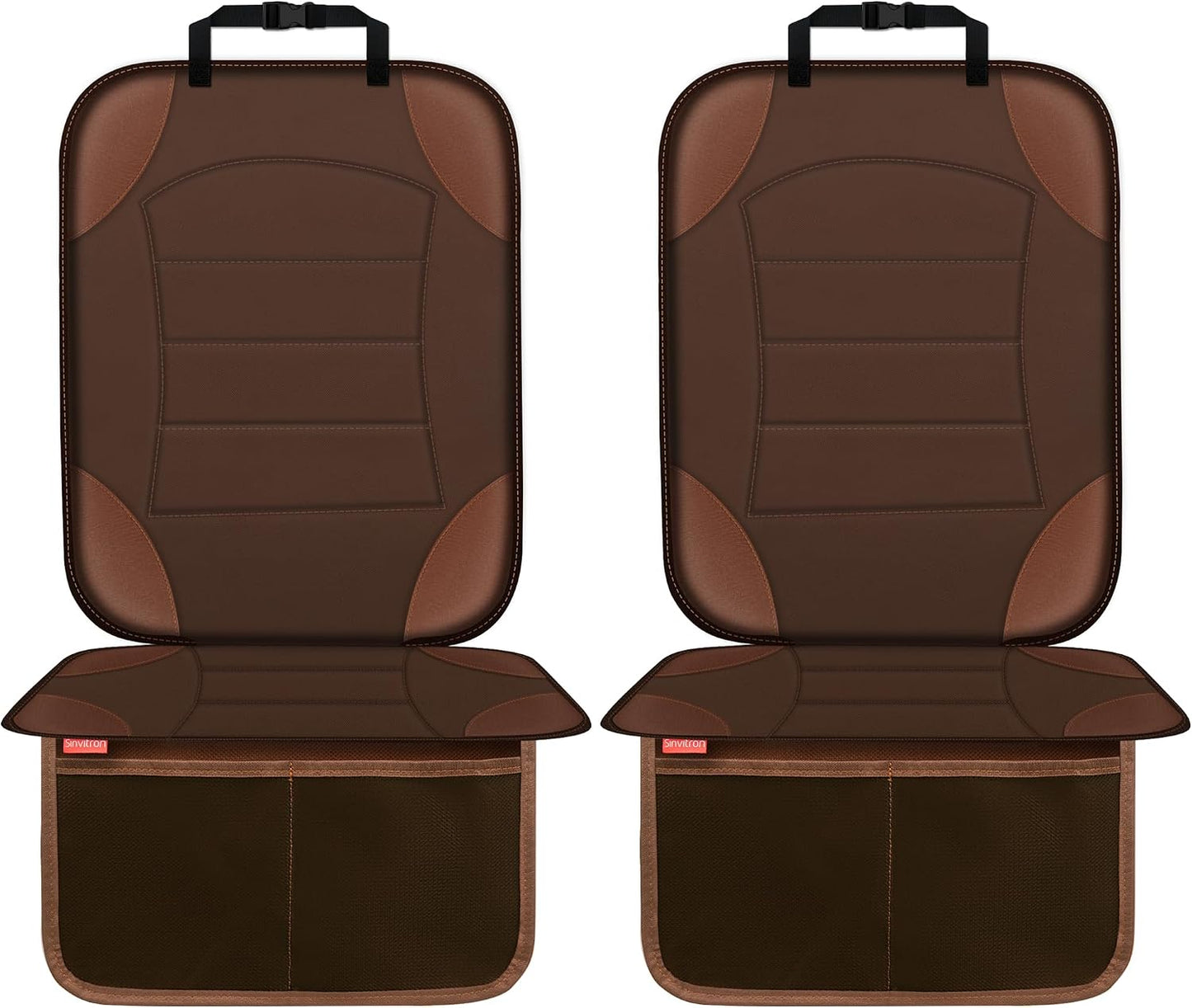 Sinvitron Car Seat Protector for Child Car Seat - Waterproof Non-Slip Leather Mat with 2 Mesh Pockets, Universal Seat Cover for Baby, Pets & Vehicles(2-Pack,Black)