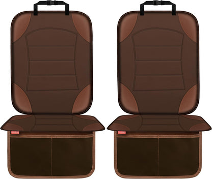 Sinvitron Car Seat Protector for Child Car Seat - Waterproof Non-Slip Leather Mat with 2 Mesh Pockets, Universal Seat Cover for Baby, Pets & Vehicles(2-Pack,Black)