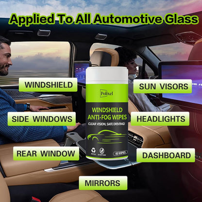 Glass Anti-Fog Wipes Pre-moistened Quick Antifog Defogger Prevent Fogging on Car Windshield, Mirror, Shower Door, Window, Helmets, Goggles Resealable Bottle Pack - 40 Wipes