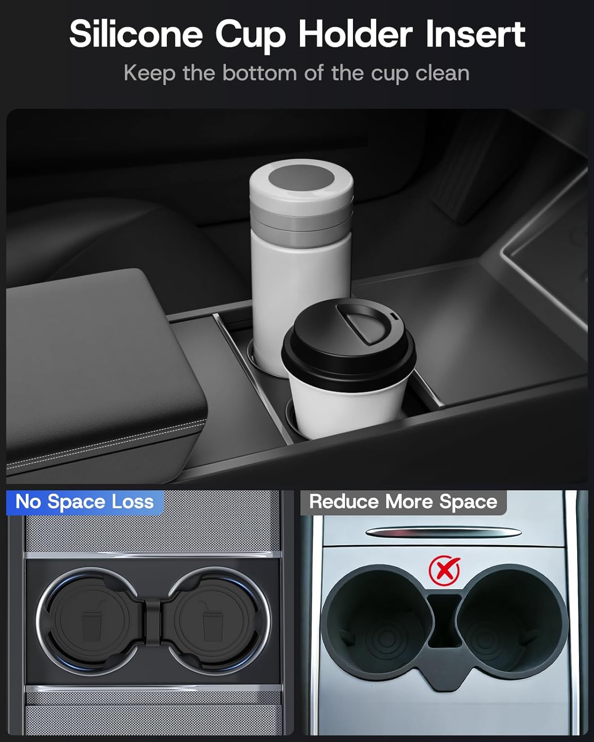 Center Console Organizer Tray for Tesla Model Y Juniper 2026 2025 (Premium & Performance), 8PCS - PC Material & Silent Silicone Armrest Storage Box Bottom Liners Wireless Charging Pad Cup Holder