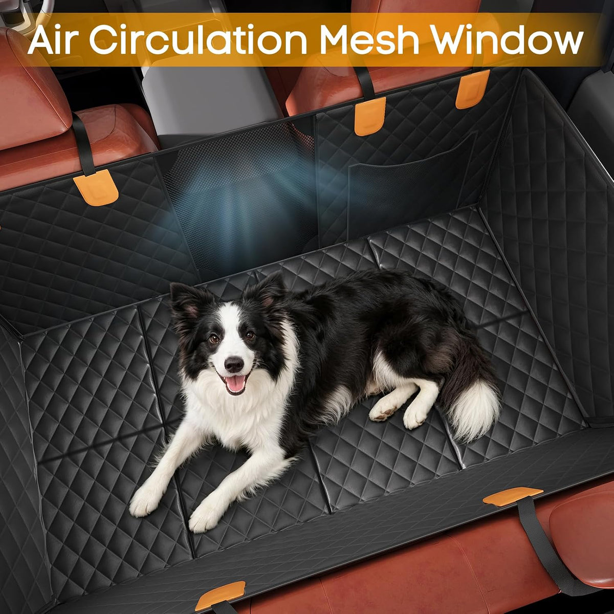 PETICON Back Seat Extender for Dogs, Hard Bottom Dog Car Seat Cover - Supports 400lbs, Rear Seat Pet Cover with Mesh Window, Waterproof Dog Hammock for Car SUV