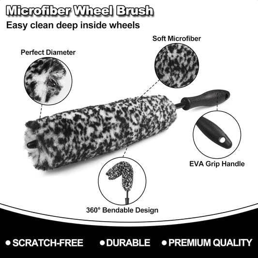 10Pcs Wheel Brush Kit for Cleaning Wheel and Tire, Wheel and Rim Brush, Car Detailing Brushes, Tire Brush, Bendable & Durable Car Wheel Rim Cleaner Brush Set,Car Cleaning Brush Supplies Kit