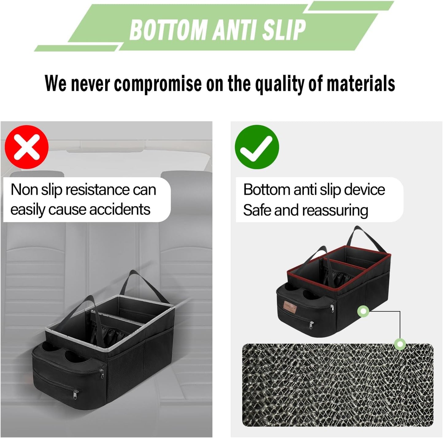 FUNNy elf Car Backseat Organizer for Cars, Collapsible Front Seat Organizer with 4 Cup Holders, Storage Pockets & Dividers, Passenger Seat Organizer for SUV, Truck, Sedan