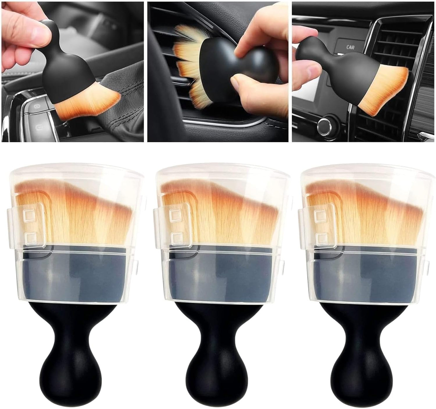 QUAAM 3PCS Car Interior Cleaning Tool, Car Cleaning Brush Interior Dust Collectors,Car Interior Cleaning Tool Brush, Dust Brush