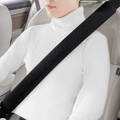 LACDL Extra Long Seatbelt Cover Super Soft Furry for Adults Kids Women & Men, Thick Plush Full Car Seat Belt Strap Cushion, Fluffy Shoulder Pad Protector, Auto Interior Accessories, 1pc, Black, 15.5in