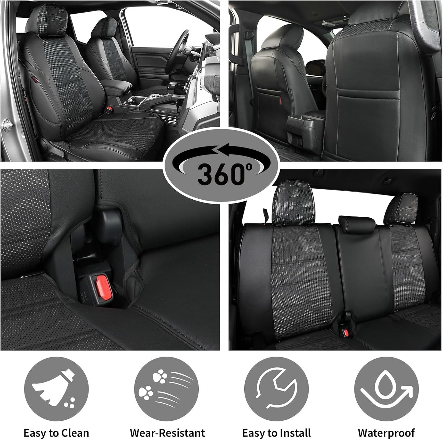 EKR Tacoma Car Seat Covers Custom Fit for Toyota Tacoma (Petrol) 2024 2025 2026 DoubleCab/CrewCab SR/SR5/TRD Sport/TRD Off-Road/Limited -Truck Seat Covers Full Set,Faux Leather(Black)
