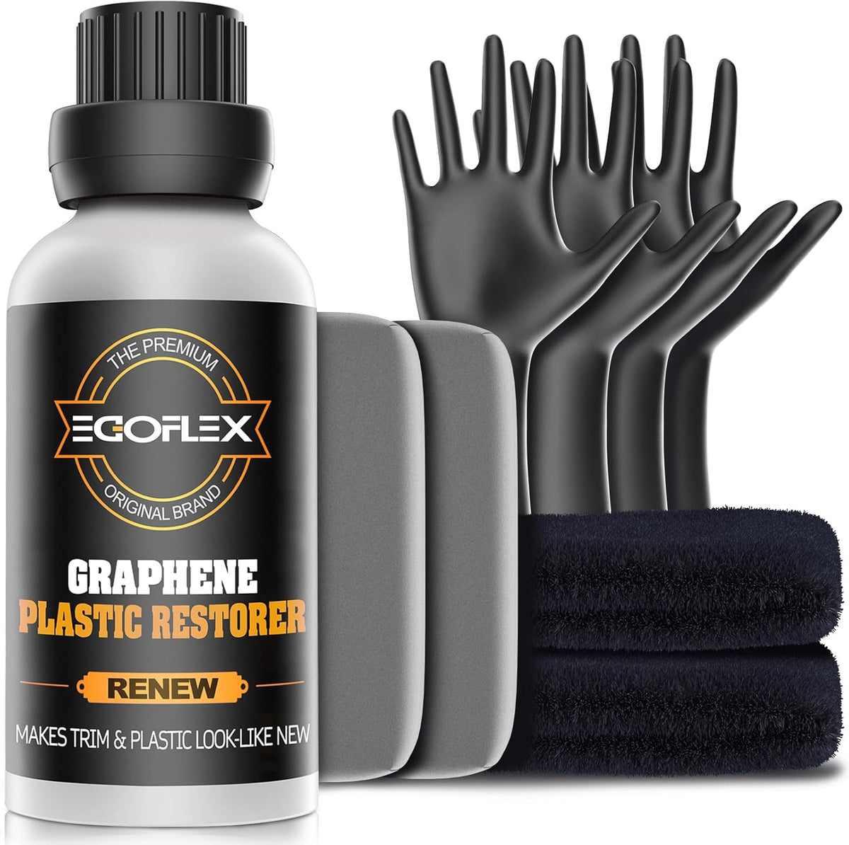 Graphene Plastic Restorer Trim Kit - Crystal Coating Plastic Restorer for Cars - Rubber Vinyl Headlight Restoration Restore a Finish Back to Black Shine Exterior Auto Detailing Supplies