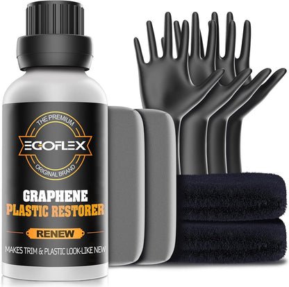 Graphene Plastic Restorer Trim Kit - Crystal Coating Plastic Restorer for Cars - Rubber Vinyl Headlight Restoration Restore a Finish Back to Black Shine Exterior Auto Detailing Supplies