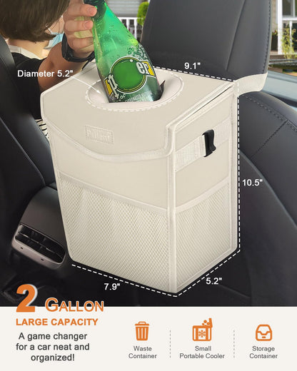 Pritent Car Trash Can with Lid, Cute Leakproof Car Trash Garbage Bag Hanging Vehicle Trash Bin Small Portable Automotive Garbage Cans Organizer for Back/Front Seat/Console(Trapezoid,Black)