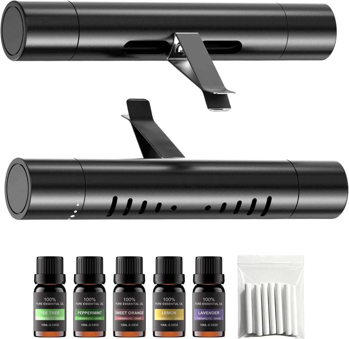 2 Packs Custom Car Air Freshener Diffuser Vent Clips with 12 Refill Sticks for Cars, Office, Kitchen, Bathroom, Pet Basic Refillable Kit Essential Oil Diffusers Car Accessories for Women Men