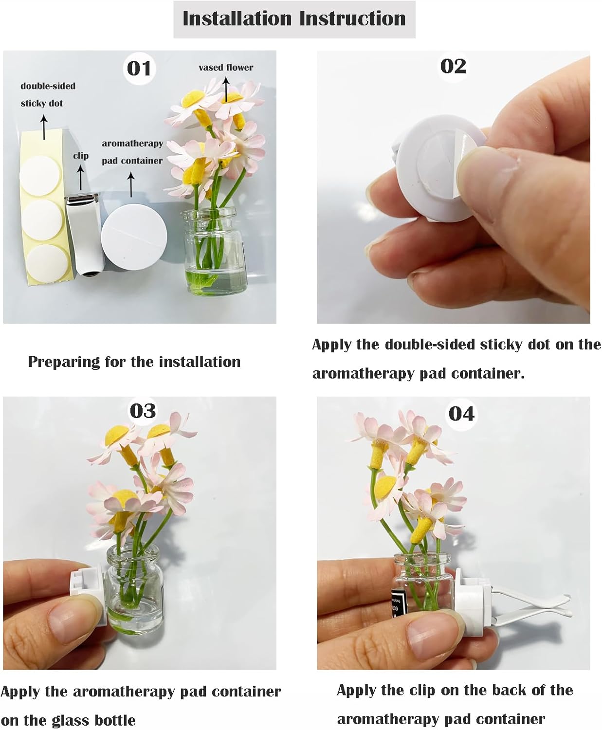 Set of 4 Cute Flower Bouquet Car Air Freshener Vent Clips, Mini Artificial Flowers for Car Air Vent Decoration, Auto Interior Dashboard Ornament Accessories
