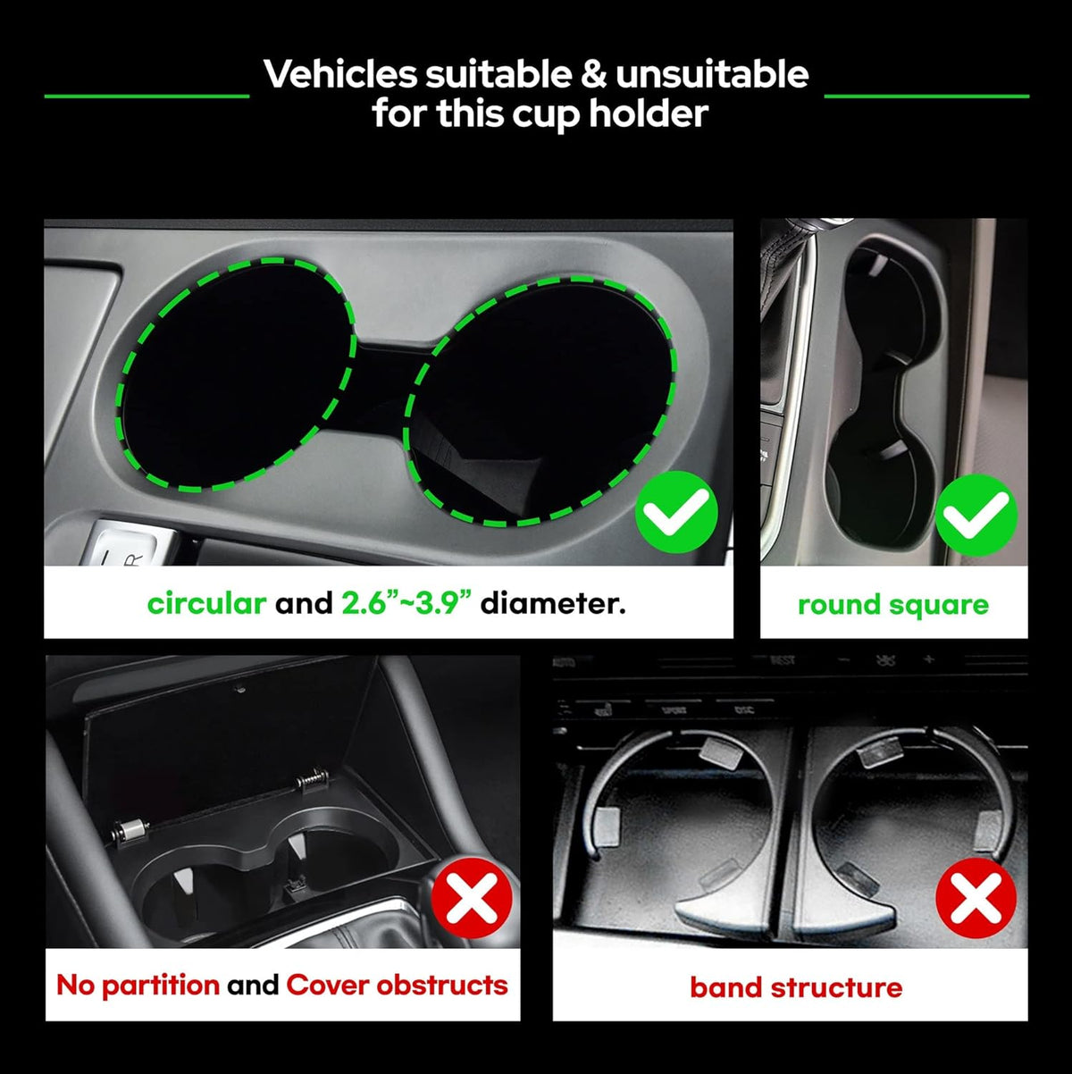 Triple Car Cup Holder Expander Attachable Tray with Adjustable Base and Large Bottles