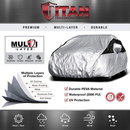 Titan Premium Multi-Layer PEVA Car Cover for Compact SUV 170-187". Waterproof, UV Protection, Anti-Scratch Protective Lining, Driver-Side Zippered Opening. Fits Rav4, Rogue, CR-V and More.