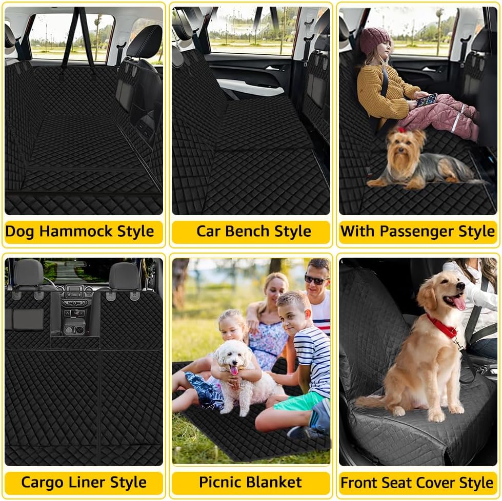Vailge Dog Car Seat Cover for Back Seat, 100% Waterproof Back Seat Pet Cover for Dogs with Mesh Window, Scratch Prevent Antinslip Dog Hammock for Car