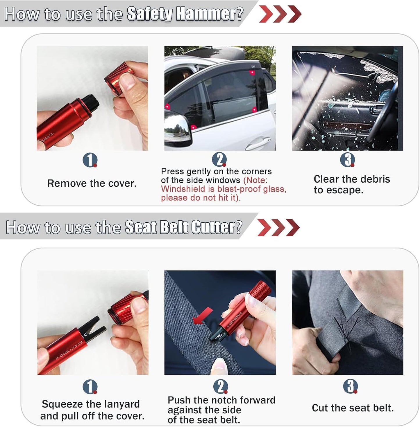 4 Pack Car Window Breaker and Seatbelt Cutter,Auto Rescue Tool,Safe Hammer Car Window Breaker for Land and Underwater,Window Breaker Tool for New Cars,Emergency Car Kit(Red)