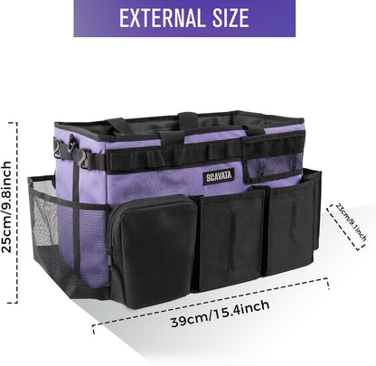 SCAVATA Wearable Cleaning Caddy Bag, Supplies Organizer with Handle & Shoulder Straps for Housekeepers, Under Sink & Car Cleaning Tool Organizer with 4 Foldable Dividers (Black)