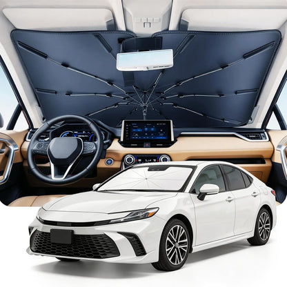 DMJN Umbrella Windshield Sun Shade - Medium, Car Sunshade for Front Windshield [Nano Ice-Crystal Coatings] UPF50+ Heat & UV Block, Protect Interior & Keep Cooler Universal for Car, SUV, Truck