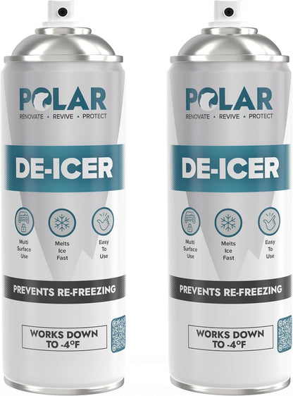 Polar De-Icer Spray for Car Windshield - 2 x 17 Fl Oz | Fast-Acting & Stops Re-Freezing | Instantly Melts Ice and Frost at −4°F | Spray Deicer for Car Windscreens, Mirrors, Headlights, Locks & Gates