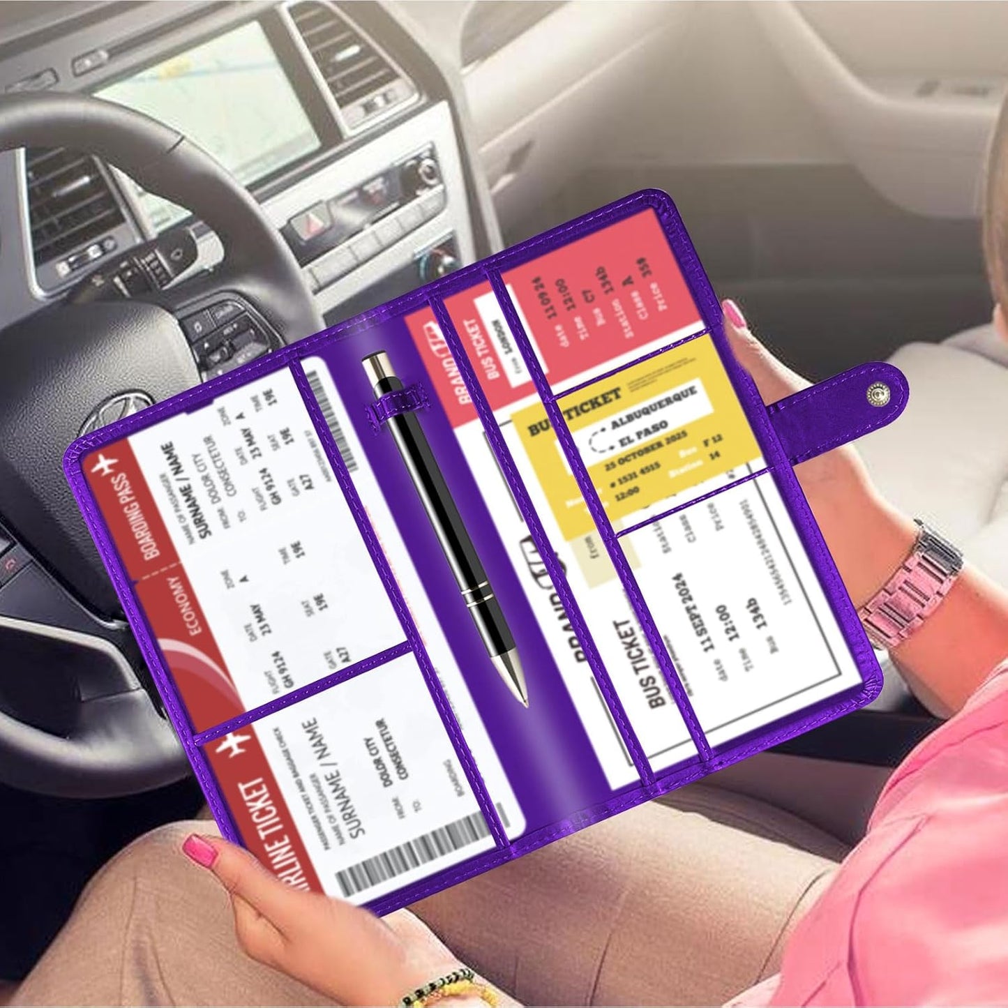Car Registration and Insurance Card Holder with Magnetic Closure, Leather Vehicle Glove Box Automobile Documents Paperwork Wallet Case Organizer for ID, Driver's License, Key Contact Information Cards