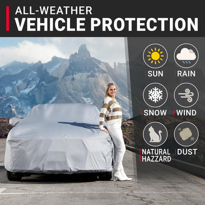 iCarCover 15-Layer Car Cover Waterproof All Weather | Premium Quality Car Covers for Automobiles, UV Protection, El Camino, Impala, Bel Air, Monte Carlo, Galaxie, Charger, Size C21 (See Size Chart) - Colors A