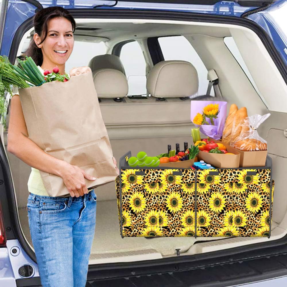 Homeve Car Trunk Organizer for SUV, 18.5Gal Large Capacity No-Sag Heavy Duty, Foldable Waterproof Anti-Slip Storage with 12 Pockets, Fit Sedan,Truck, Universal Car Accessories, Black, Large, 2 Compart