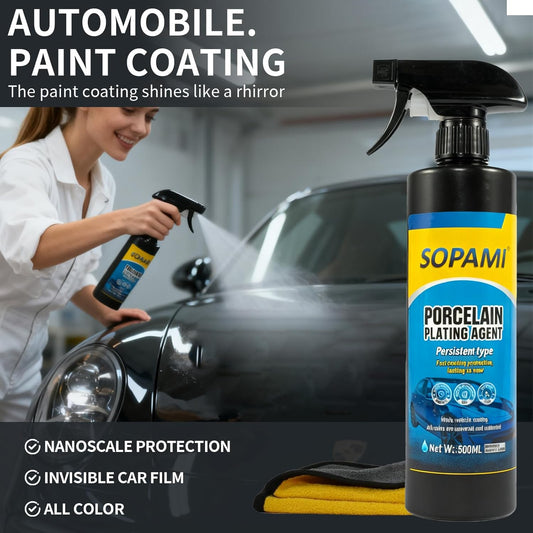SOPAMI Ceramic Coating Spray (2 Pack), Hydrophobic Car Wax for High Gloss Paint Protection, Water Beading Sealant and Quick Detailer for Paint, Glass, Plastic and Metal