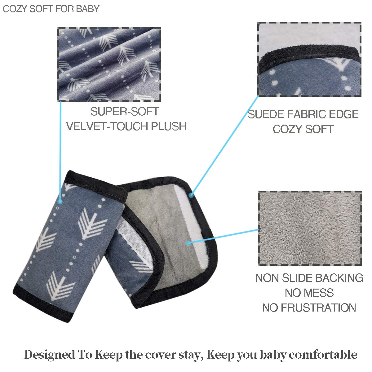 Car Seat Strap Covers for Baby Kids, Seat Belt Covers Strap Pads Cushion for boy Girl, Protect Neck and Shoulder rubbing, Anti-Slip Design, Universal for Stroller/Carrier/Pushchair Grey