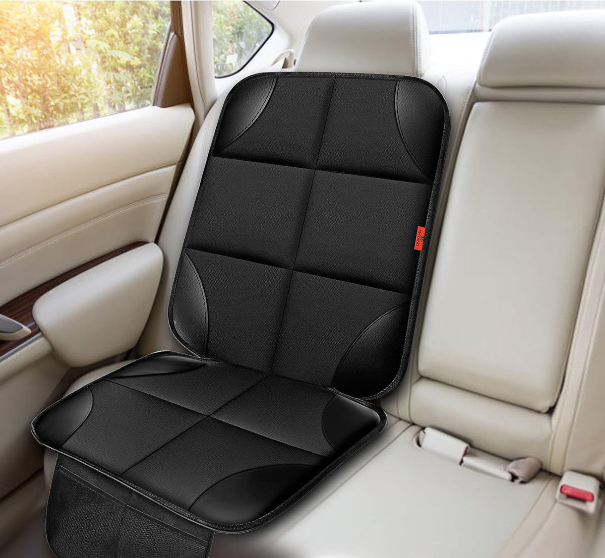 XHYANG Car Seat Protector 1 Pack Car Seat Cushion Mat Thickest Padding,Waterproof 600D Fabric Car Seat Covers for Non-Slip Backing Mesh Pockets for Baby and Pet (Black, 1 Pc)