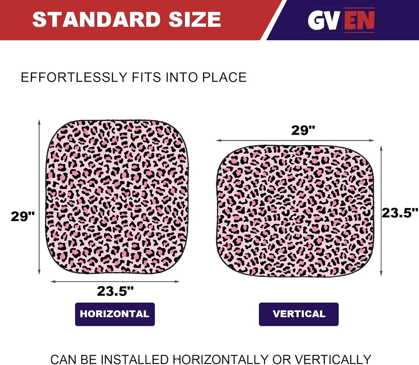 Gven Windshield Sun Shade 2pcs with Bonus Pink Car Sunshade for Front Window Shades 2025 Technology Reflect UV and Heat Sun Visor Automotive Accessories Interior Sun Protection (Pink Leopard, M)