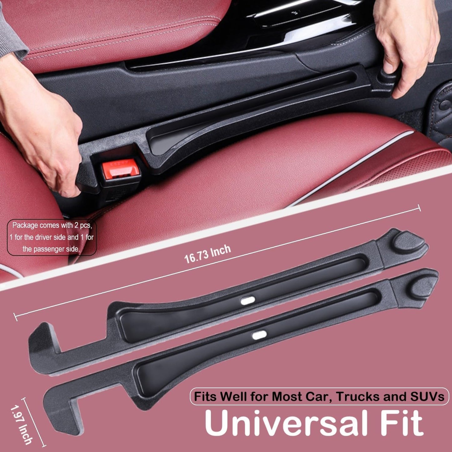 Car Seat Gap Plug with Storage Slot, Auto Gap Filler Organizer with Cup Holder, Universal Carseat Side Gap Filler Strip 2 Pack Between Front Seats & Console, Anti-Drop Pad with Seatbelt Holes, Black