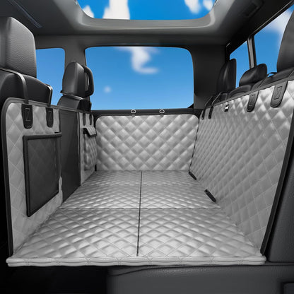 Dog Car Seat Cover for Back Seat, Waterproof Leather Fabric Back Seat Extender for dogs 52.4 * 24.4in, Foldable in The Car, Hard PVC Panels Bottom Support to 330 lbs, for Cars/Mid-Size SUV/Small Truck