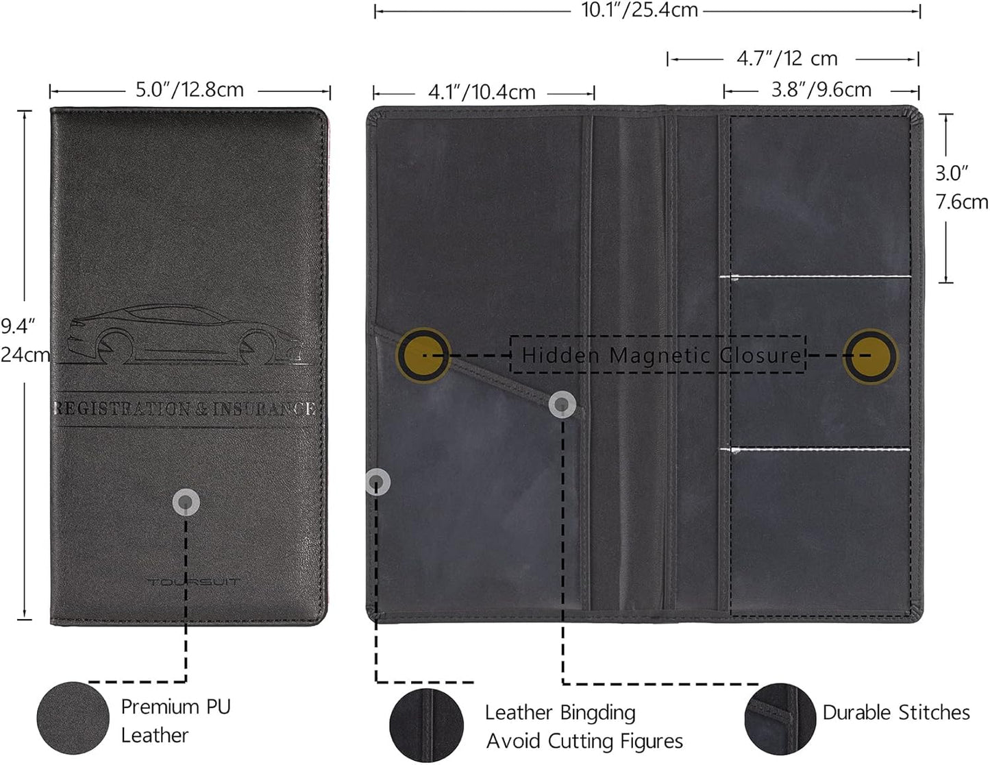 TOURSUIT Car Registration and Insurance Card Holder, Vehicle License Document Glove Box Compartment Organizer, Interior Car Accessories for Women Men (Carbon Fiber Black)
