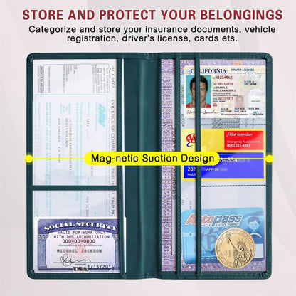 Car Registration and Insurance Holder, Registration and Insurance Card Holder, Auto Glove Box Organizer with Magnetic Shut, PU Leather Automobile Documents Wallet for Cards (Dark Green)