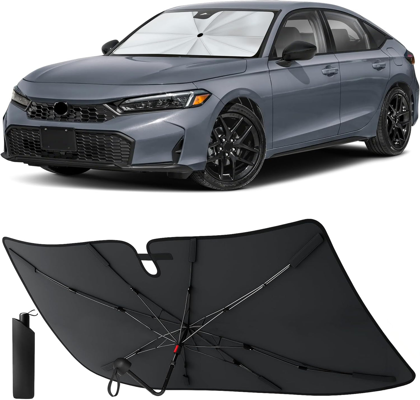 Econour Windshields Sun Shade for Car | Medium Foldable Car Sunshade & Window Tint | UV & Heat Protection Front Window Sun Shield, Keeps Interior Cool, Fits Sedans SUVs & Trucks (57” x 33”)