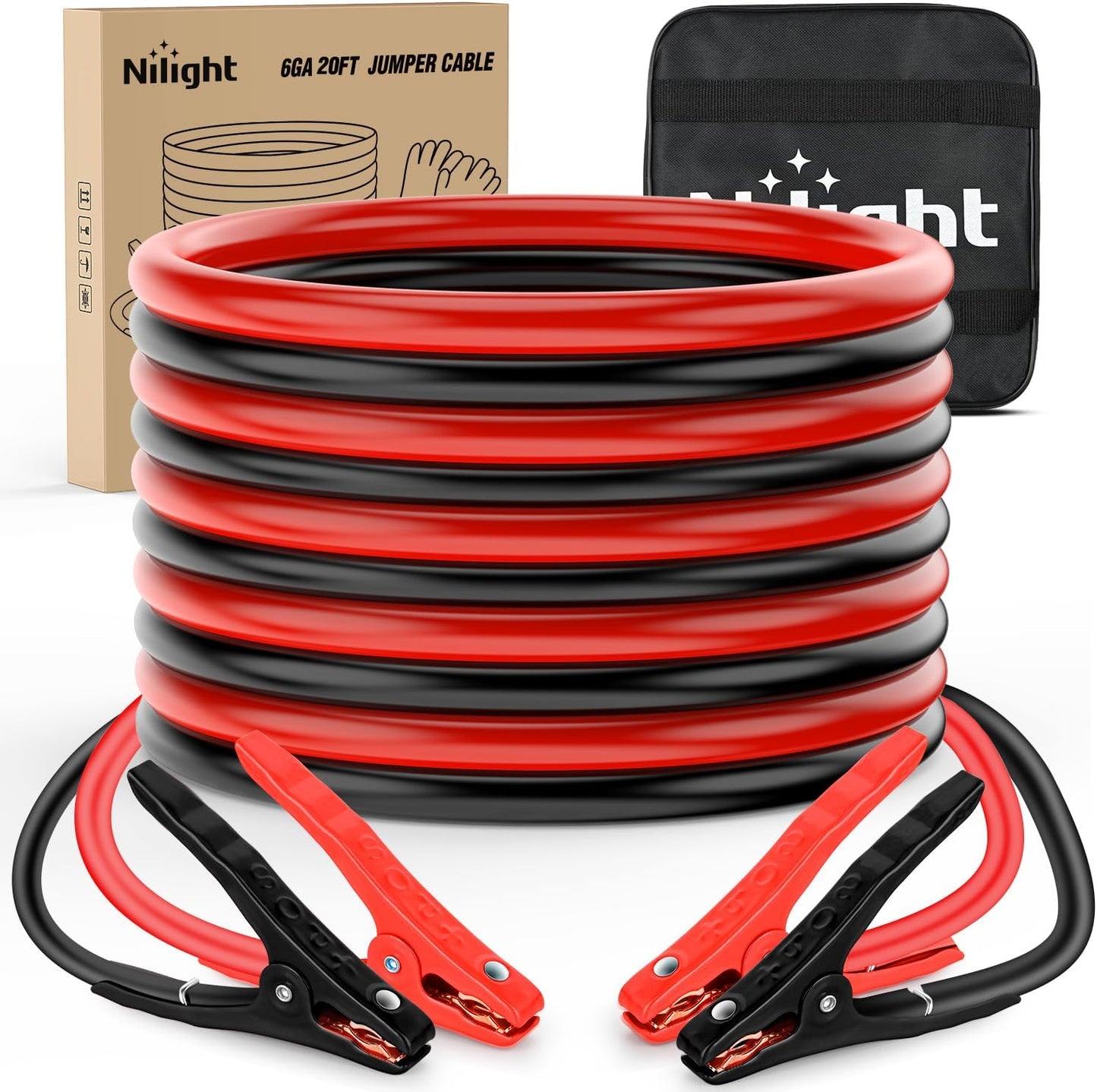 Nilight Jumper Cables for Car Battery 8 Gauge 12 FT Booster Cable Heavy Duty 250 A CCA with Carrying Bag Jump Start Emergency Kit Pickup Vans SUV Sedan Motorcycle