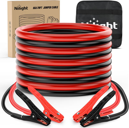 Nilight Jumper Cables for Car Battery 8 Gauge 12 FT Booster Cable Heavy Duty 250 A CCA with Carrying Bag Jump Start Emergency Kit Pickup Vans SUV Sedan Motorcycle