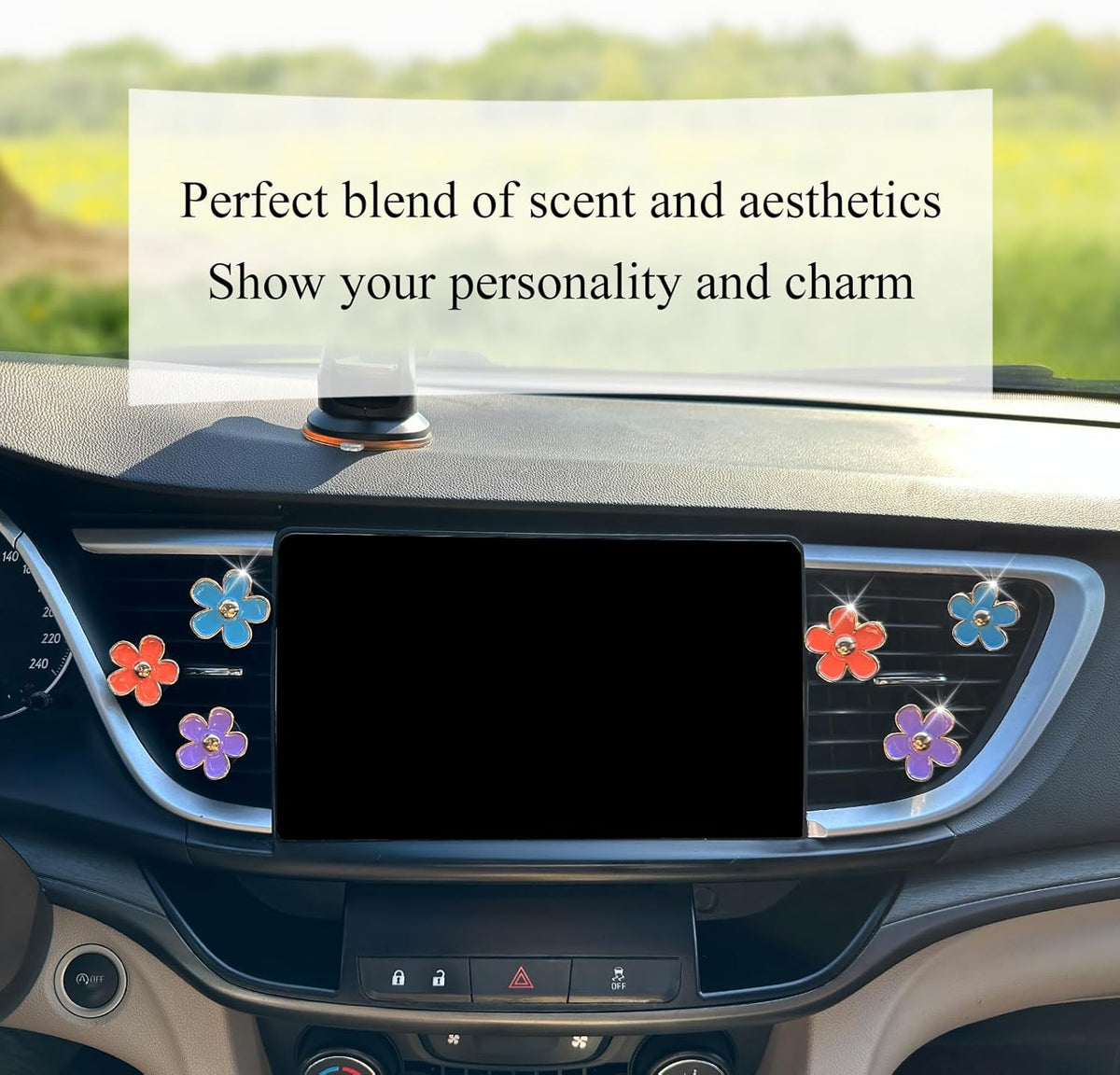 ORIESSE 6pcs Flowers Car Air Freshener Vent Clips Purple White Daisy Air Vent Clip Car Accessories for Women 3.3cm/3cm Flower Vehicle Interior Decor Refillable Diffuser