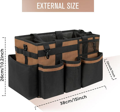 SCAVATA Wearable Cleaning Caddy Organizer with Handle & Shoulder Straps for Housekeepers, Under Sink & Car Cleaning Tool Organizer Bag with 4 Foldable Dividers (Green)