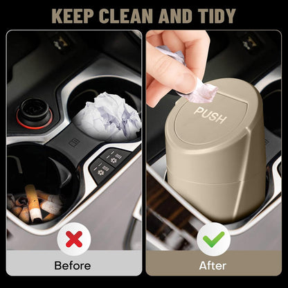 Car Trash Can Bin with Lid - Car Garbage Can Cup Holder - Pink Mini Leakproof Vehicle Garbage Bin with 20pcs Trash Bags - Automobile Organizers and Storage for Front Back Seat Accessories