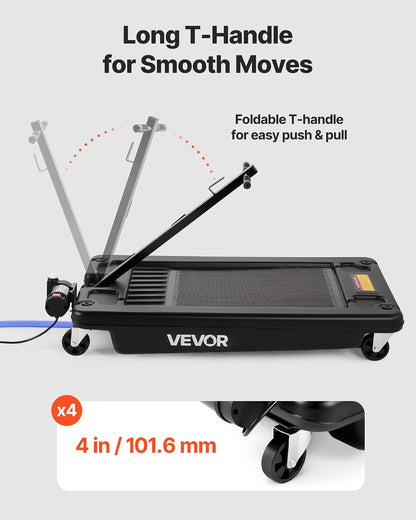 VEVOR Low Profile Oil Drain Pan, 17 Gal Capacity, Rolling Oil Drain Pan with 110V High-Flow Electric Pump, 7.2 ft Hose & T Folding Handle, Leak-proof & Corrosion-resistant, Fit for Trucks, ATVs, Black