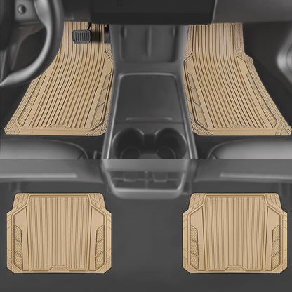 CAR PASS Heavy Duty Rubber Car Mats Metallic, Aluminum Film All Weather Floor Mats Waterproof Universal Trim to Fit Automotive SUV Sedan Van 4 Piece Anodized Deep Dish Two-Tone Sporty Black Red Chrome