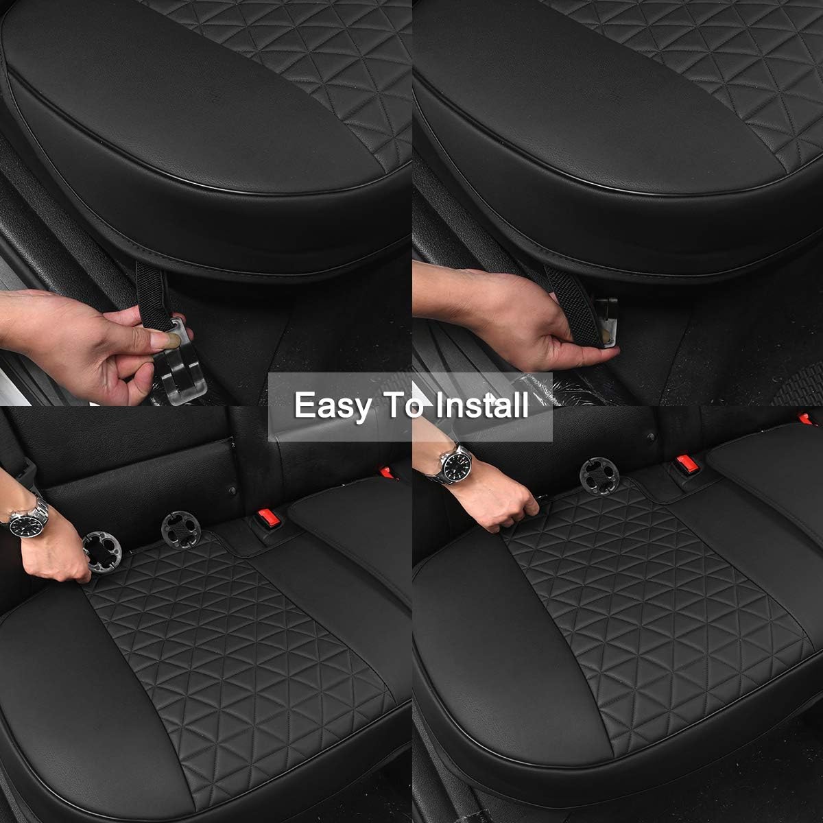 Black Panther Luxury Faux Leather Car Seat Cover Front Bottom Seat Cushion Cover, Anti-Slip and Wrap Around The Bottom, Fits 95% of Vehicles - 1 Piece,Black