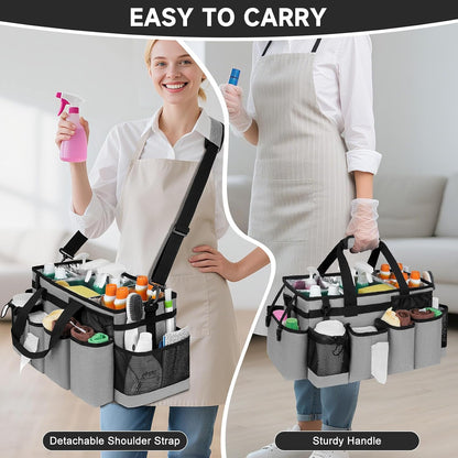 Cleaning Caddy Bag, Cleaning Supplies Organizer for Housekeepers, Housekeeping Caddy with Handle and Detachable Padded Cushion, Black