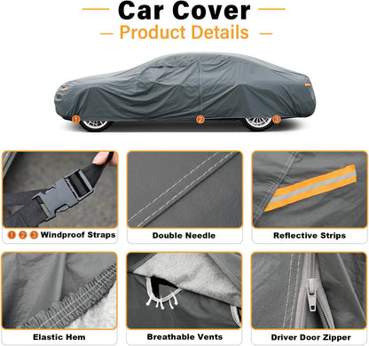 GUNHYI 16 Layers Car Cover Waterproof All Weather, Heavy Duty Outdoor Car Cover Universal Fit Sedan Toyota Camry, Tesla Model 3, Honda Accord, Nissan Altima, Kia K5/Stinger, Hyundai Sonata etc.