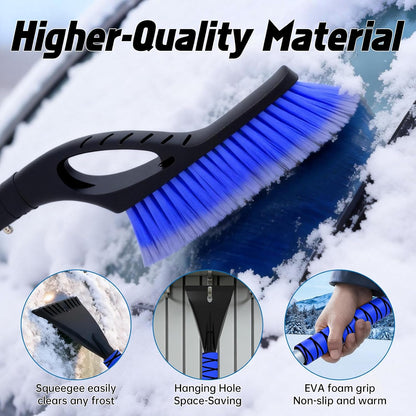 Snow Brush - Ice Scrapers for Car, 27" Detachable Snow Scrapers with Ergonomic Foam Grip for Cars, Trucks, Suvs (Heavy Duty ABS, PVC Brush, Blue)