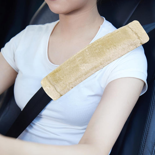 MOONET 2 Packs Car Seatbelt Covers Shoulder Pad for More Comfortable Driving, Universal Seat Belt Cover for Handbag Camera Backpack Straps, Soft Faux Sheepskin Wool Seat Belt Cushion (Beige)